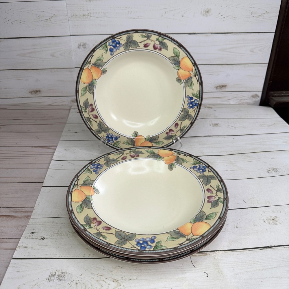 Mikasa Garden Harvest Intaglio CAC29 Soup Bowls Set 4 9 3/8" Pears Grapes